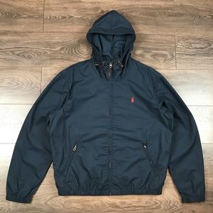 Polo Ralph Lauren Men’s Full Zip Packable Aviator Navy Hooded Jacket Size Large